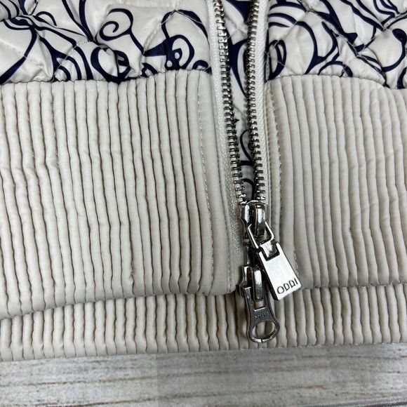 Odri White Blue Abstract Quilted Full Zip Feather Down Jacket Women's Si… - Picture 10 of 13